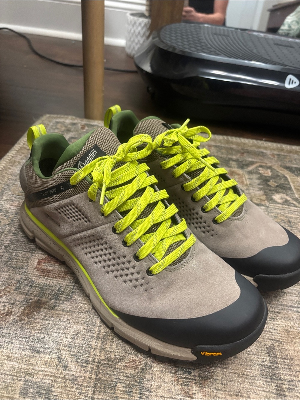 Danner Men's Taupe Suede Trail Shoe with Neon Yellow Laces